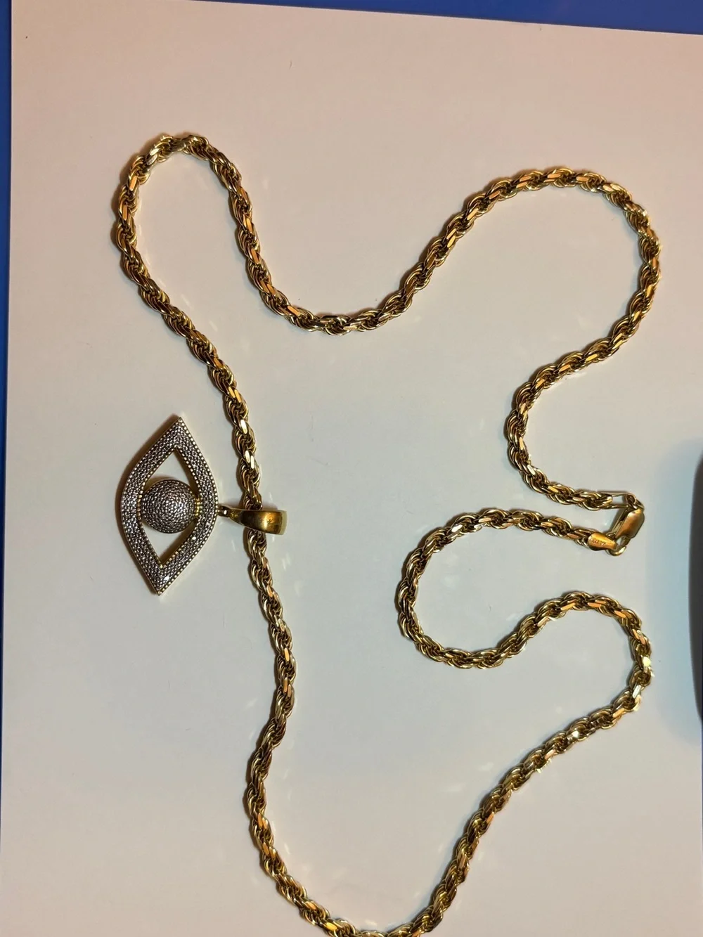 Gold-Tone Rope Chain Necklace with Pave Eye Pendant